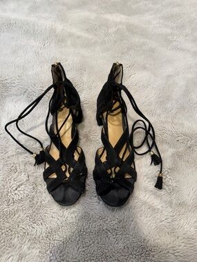Michael Kors Black Suede Lace-Up Open-Toe Heels